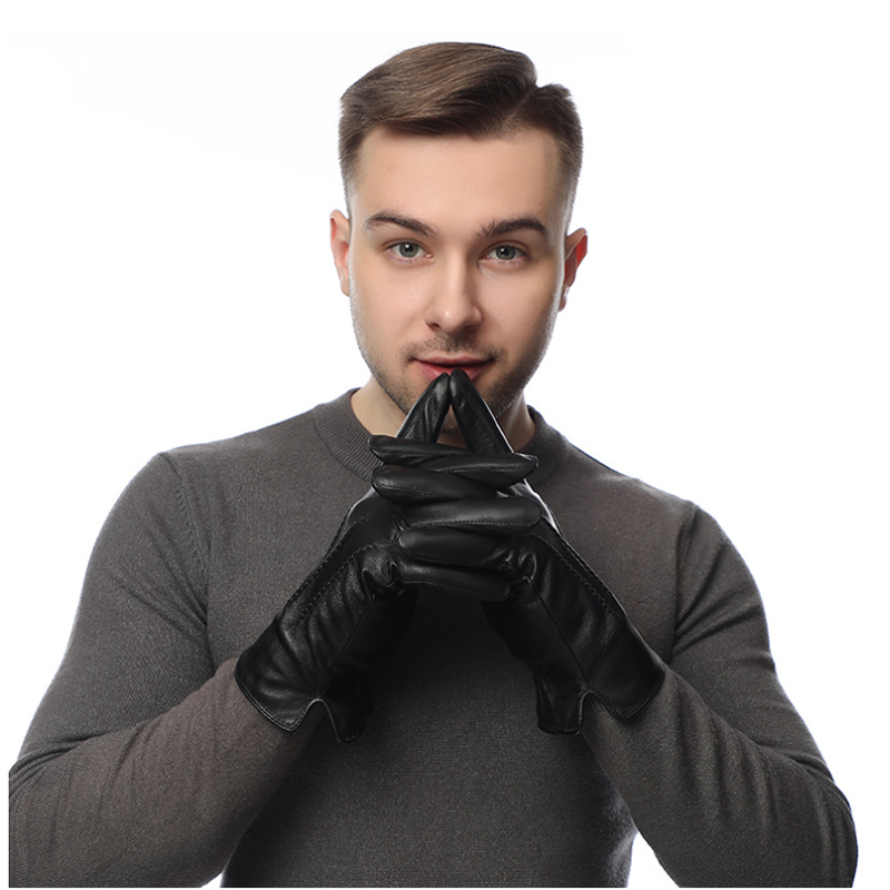 Wool Glove Lined - Winter Genuine Sheepskin Leather Gloves Men
