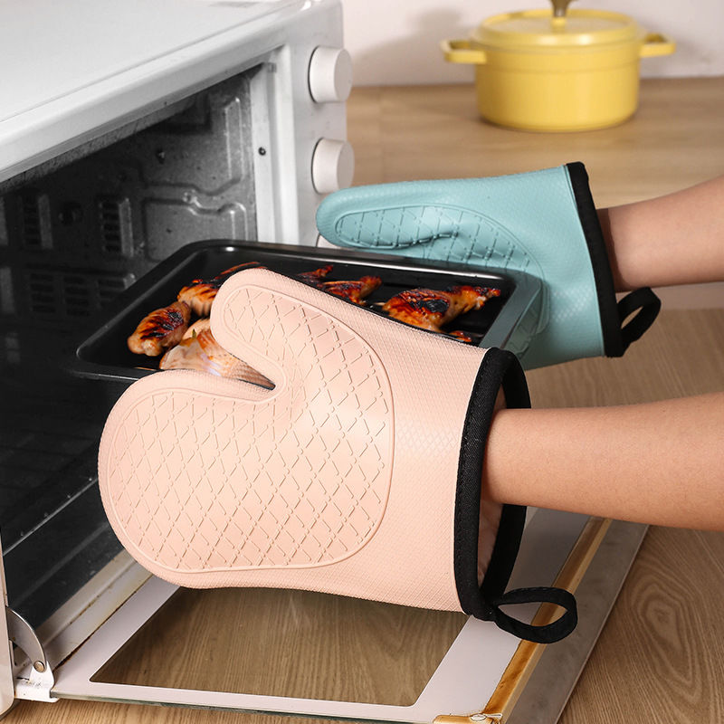 Oven Mitt Silicone - 2pcs heat insulation gloves, anti-scalding microwave