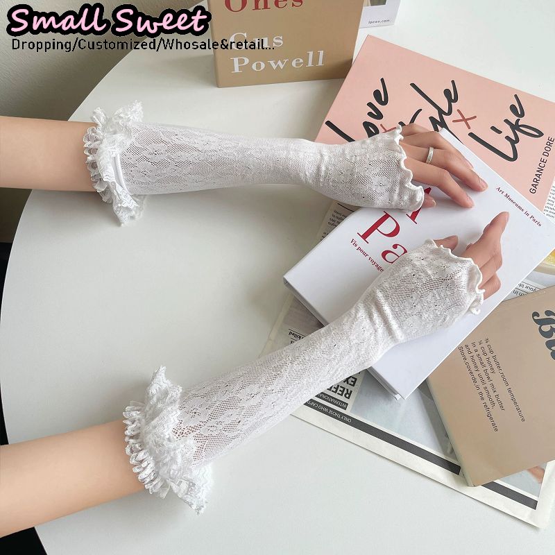 Fingerless Glove Knit - Women's Harajuku White Arm Sleeves Summer