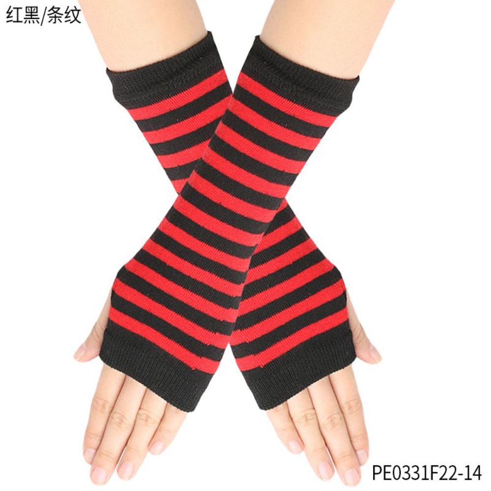 Fingerless Glove Knit - PESENAR Red Black Striped Fingerless Gloves