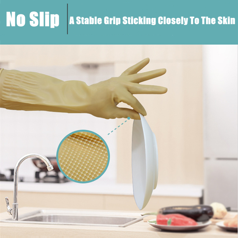 Dish Glove Rubber - Long Reusable Rubber Dishwashing Gloves Non-slip