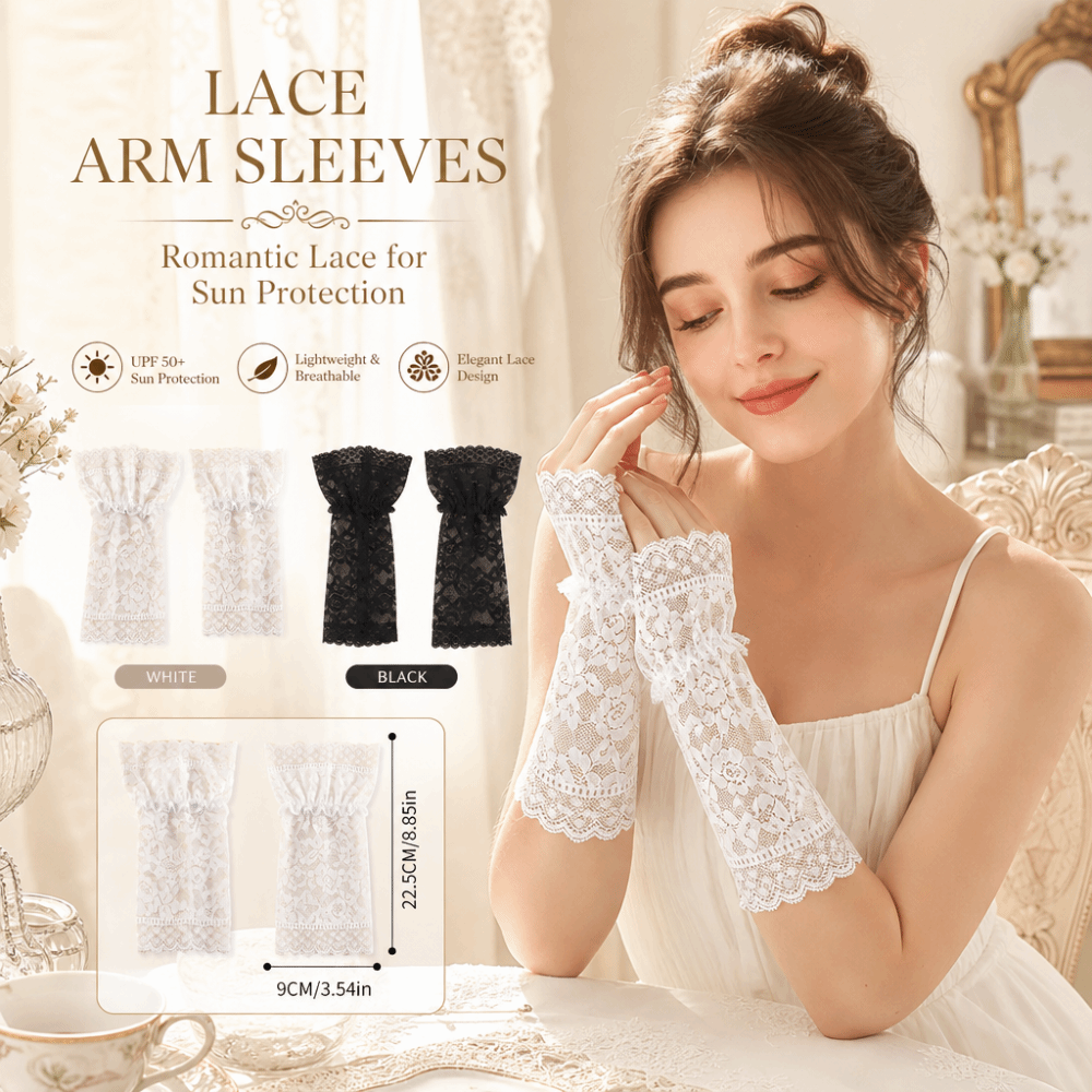 Fingerless Glove Knit - Lace Ruffles Pleated Detachable Cuffs Sunscreen