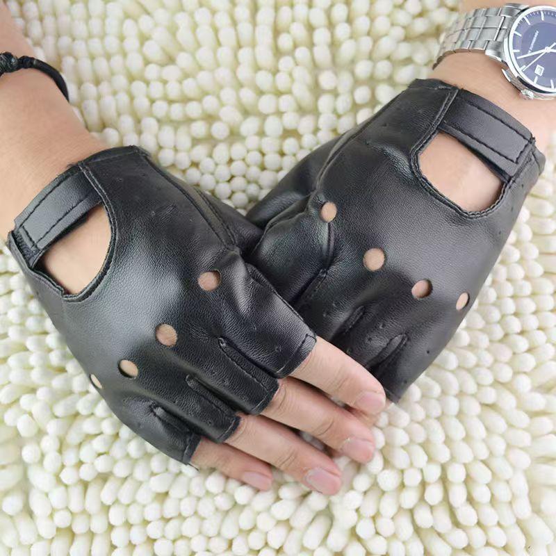 Leather Driving Glove - Men Unisex Artificial Leather Half-Finger Gloves