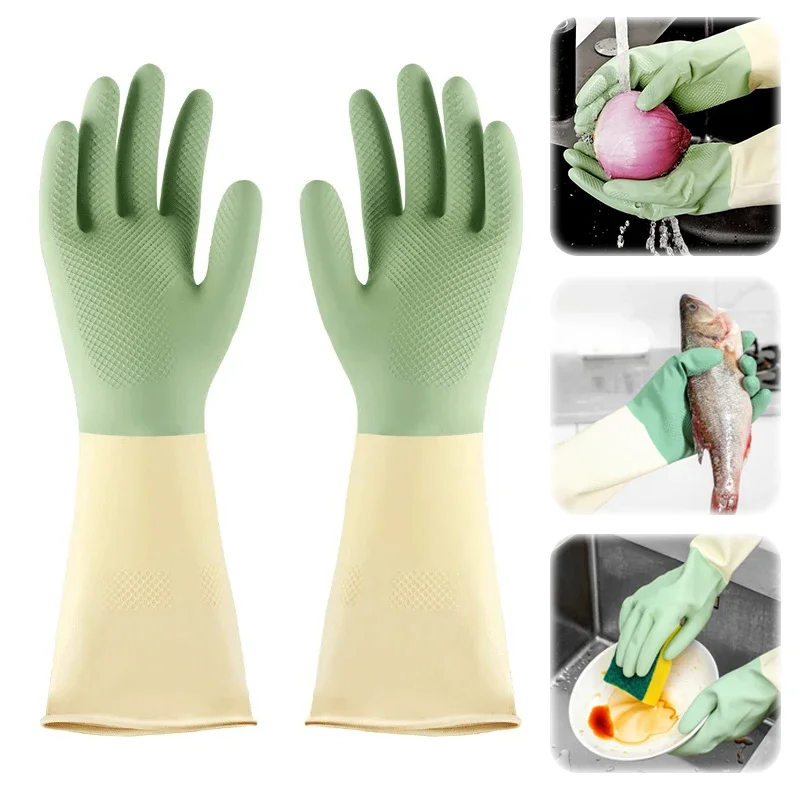 Dish Glove Rubber - Thickened Kitchen Gloves, Dishwashing Gloves Wear-resistant,