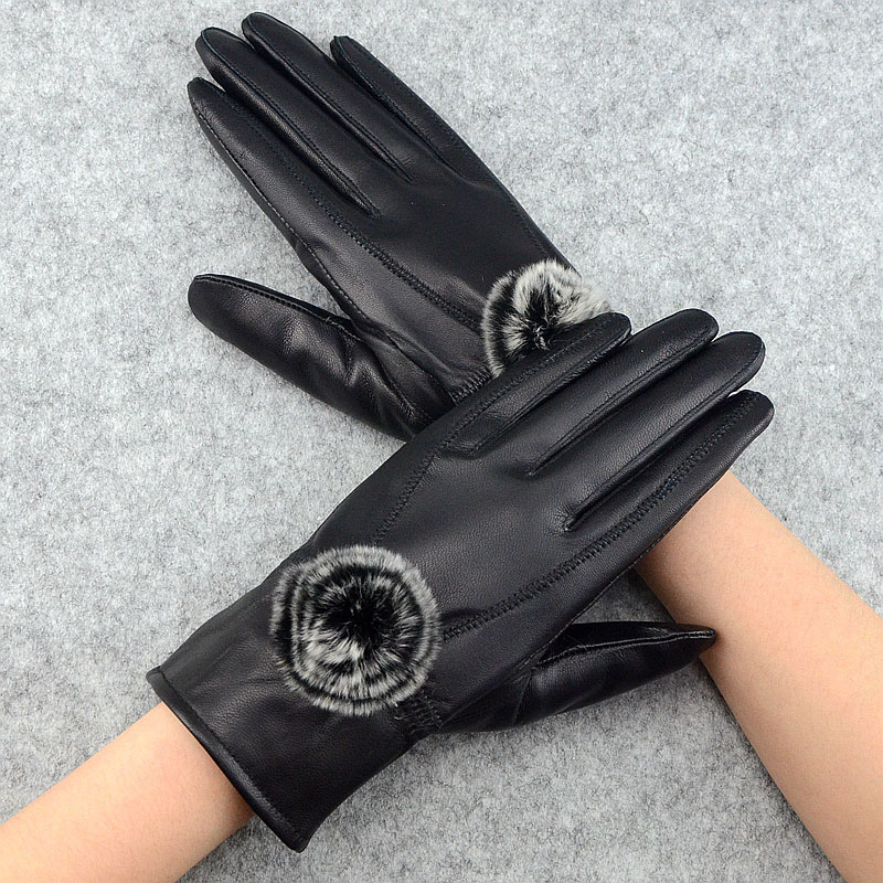 Wool Glove Lined - Women Winter Genuine Leather Gloves With