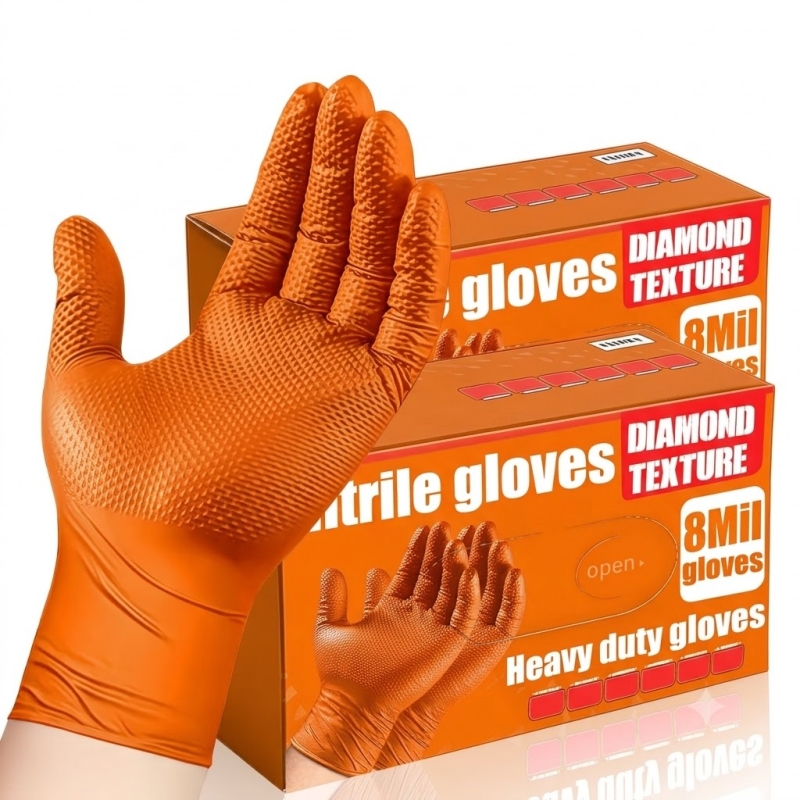 Nitrile Mechanic Glove - Heavy Duty Orange Nitrile Gloves 8Mil