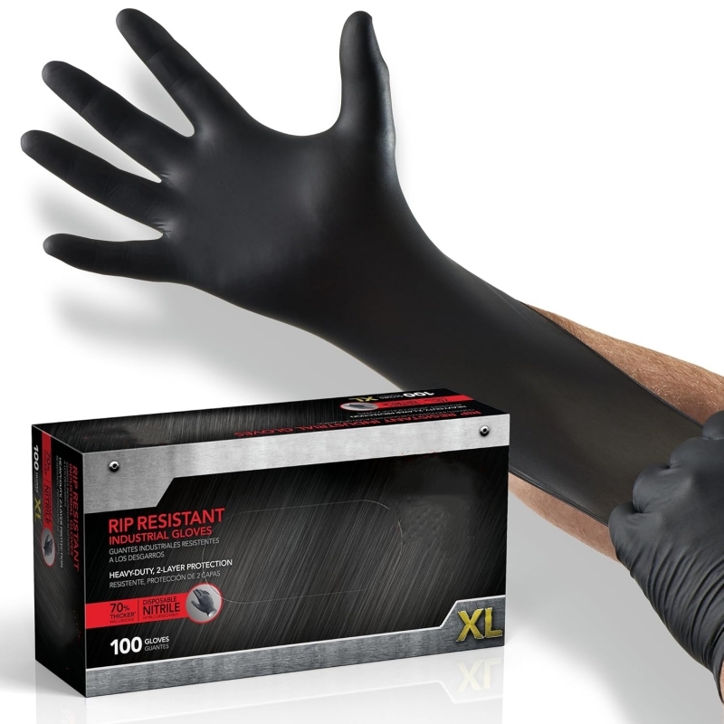 Nitrile Mechanic Glove - 100PCS Black Nitrile Gloves Disposable Latex