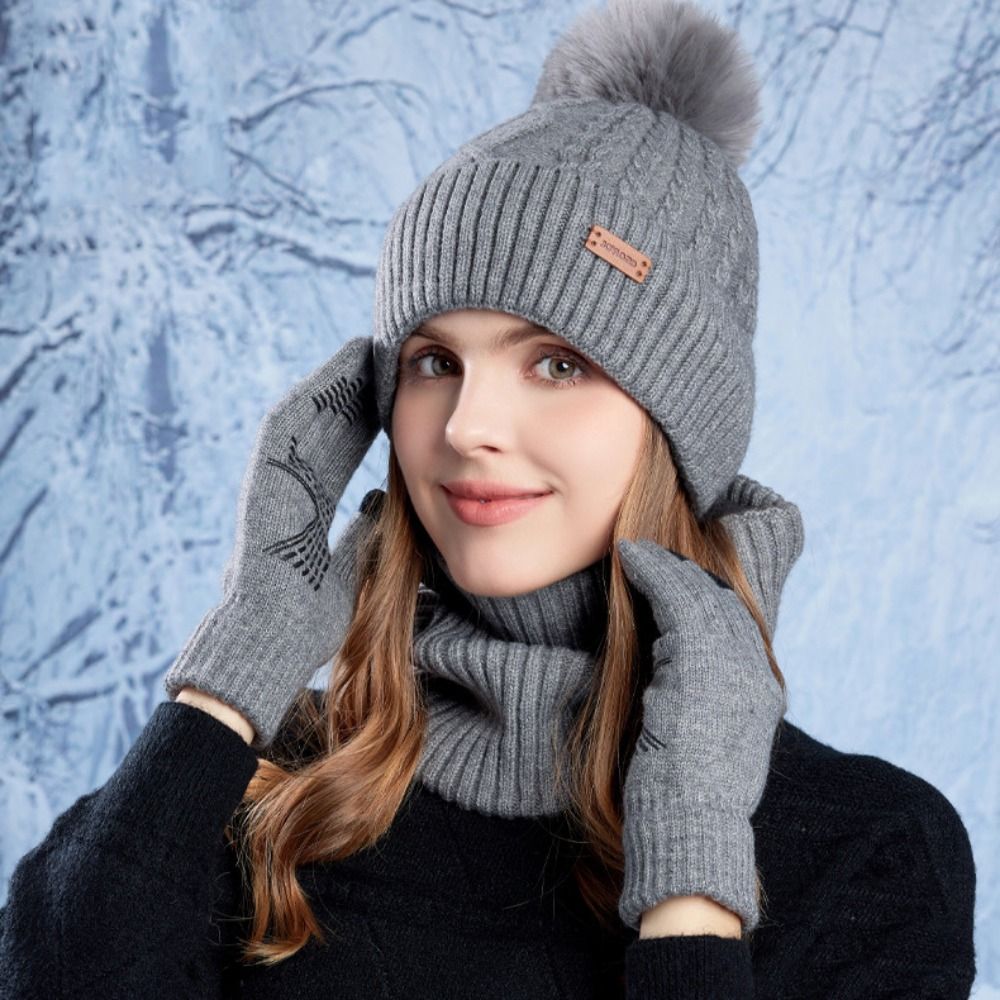 3pcs Hiking Solid Color Hat Sc - Wool Glove Lined 评论和价格