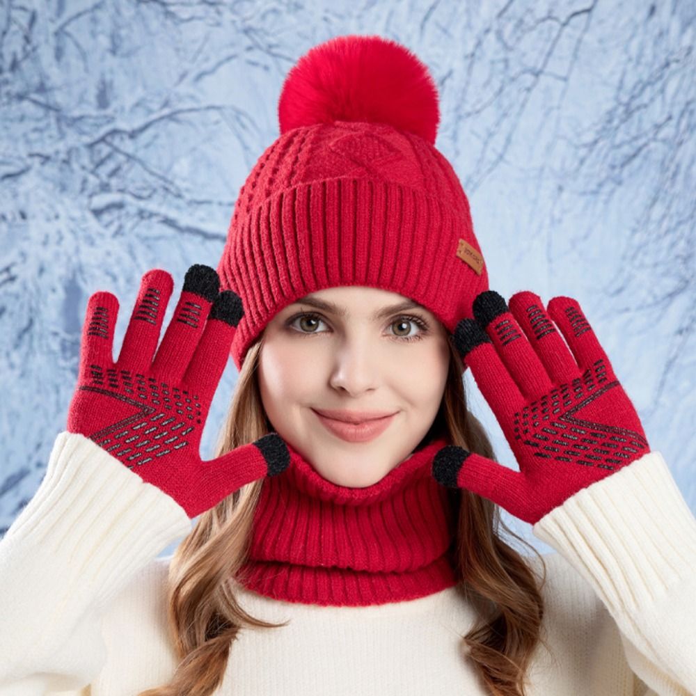 3pcs Hiking Solid Color Hat Sc - Wool Glove Lined 评论和价格