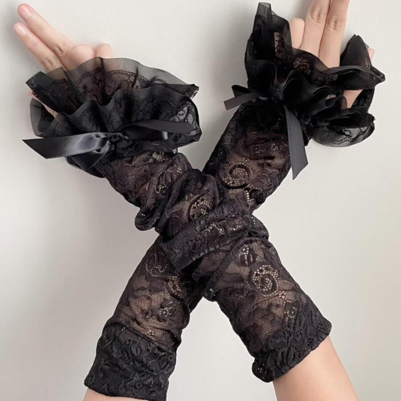 Hollow Out Lace Long Arm Sleev - Fingerless Glove Knit 评论和价格