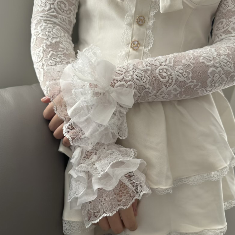 Hollow Out Lace Long Arm Sleev - Fingerless Glove Knit 评论和价格