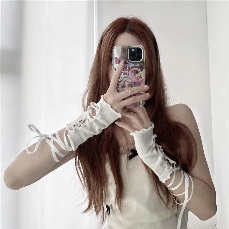 Women Lace‑Up Fingerless Arm S - Fingerless Glove Knit 评论和价格