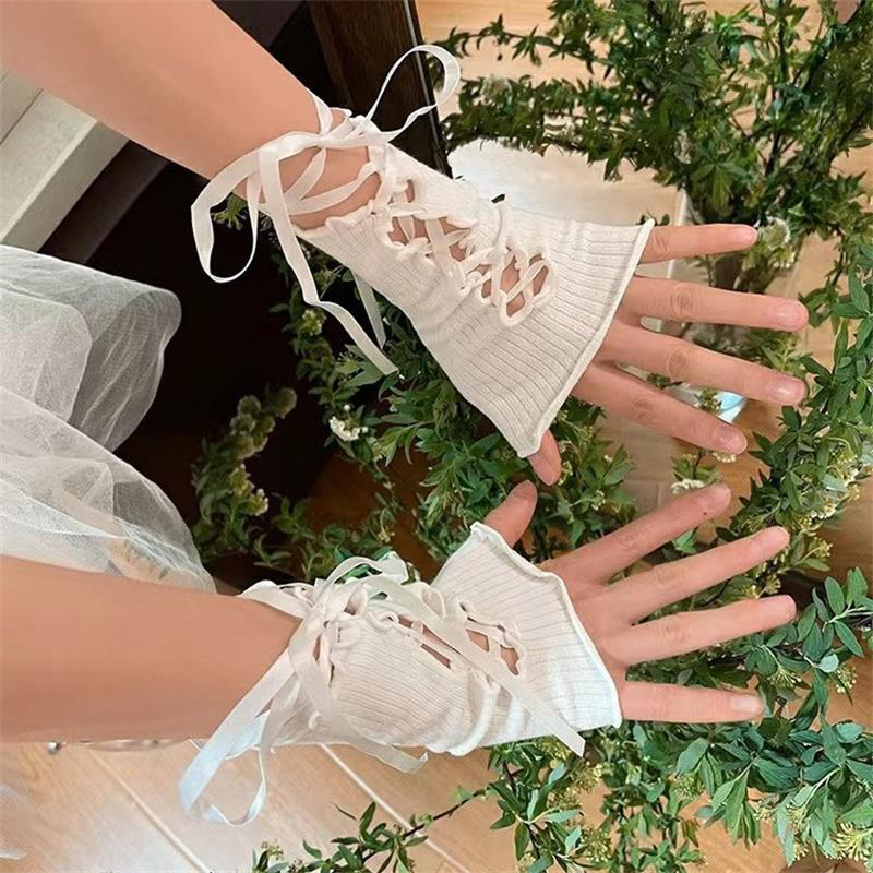 Women Lace‑Up Fingerless Arm S - Fingerless Glove Knit 评论和价格