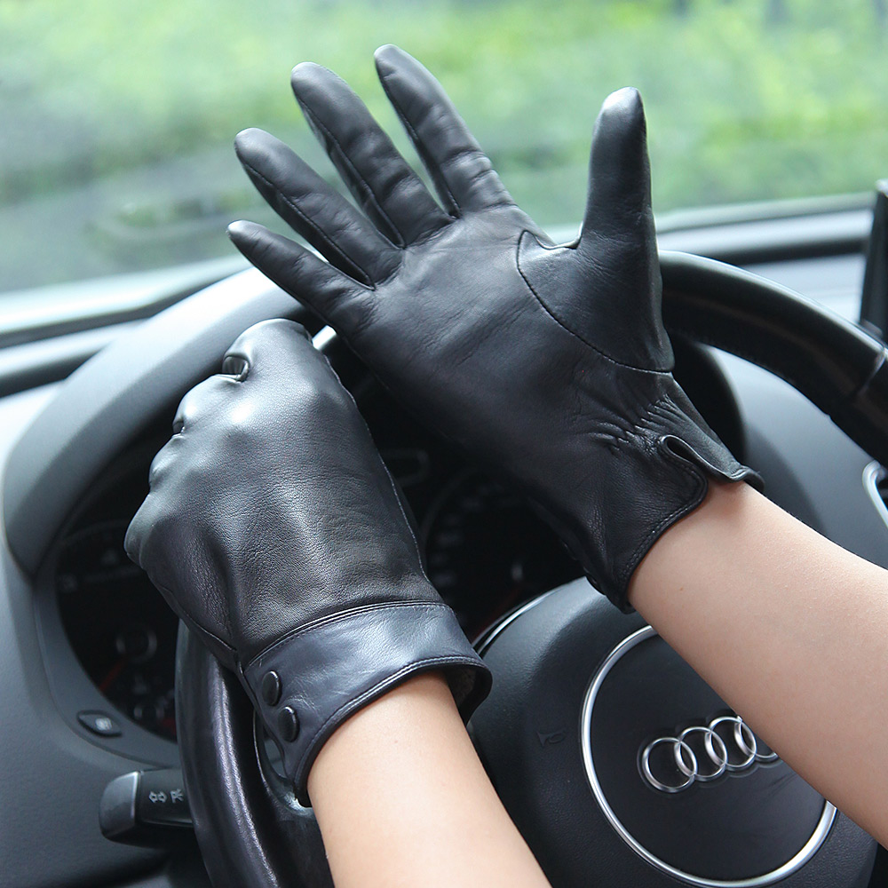 Fashion Black Real Leather Glo - Wool Glove Lined 评论和价格