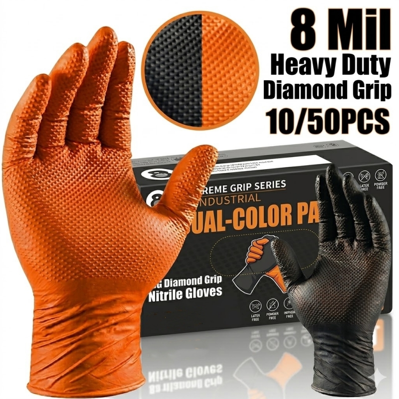 Heavy Duty Orange Nitrile Glov - Nitrile Mechanic Glove 评论和价格