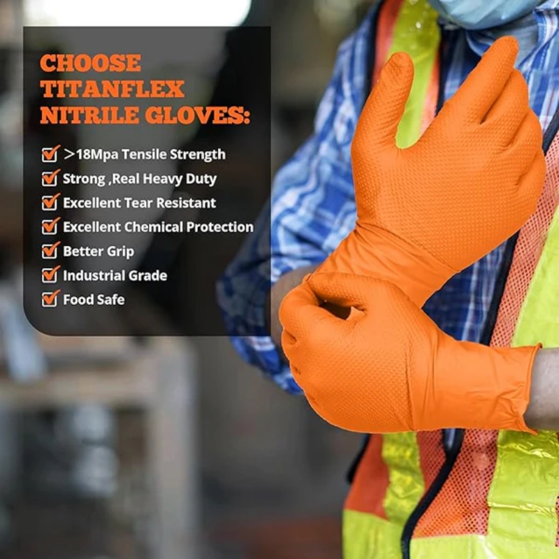 Heavy Duty Orange Nitrile Glov - Nitrile Mechanic Glove 评论和价格
