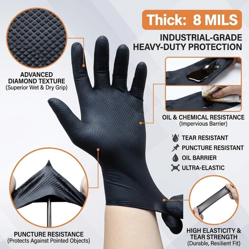 Heavy Duty Black Industrial Ni - Nitrile Mechanic Glove 评论和价格