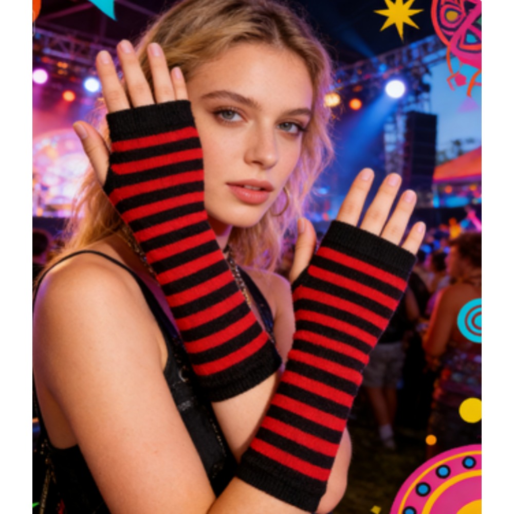 PESENAR Red  Black Striped Fin - Fingerless Glove Knit 评论和价格