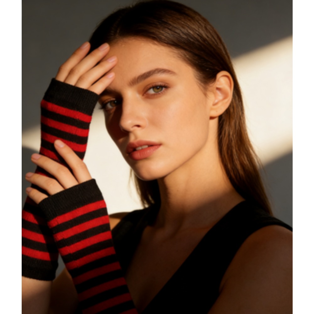 PESENAR Red  Black Striped Fin - Fingerless Glove Knit 评论和价格
