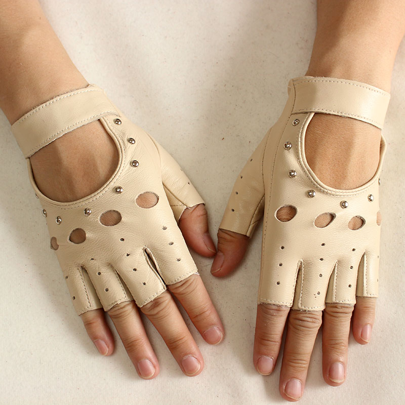 Women's Leather Half Finger Gl - Leather Driving Glove 评论和价格
