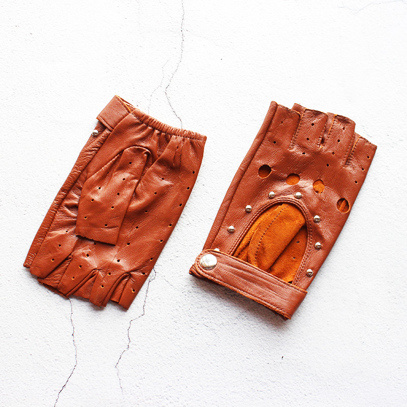 Women's Leather Half Finger Gl - Leather Driving Glove 评论和价格