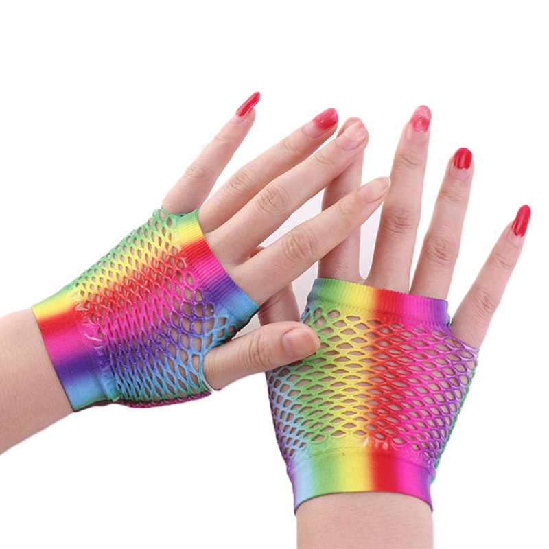 Ladies Sexy Rainbow Color Shor - Fingerless Glove Knit 评论和价格