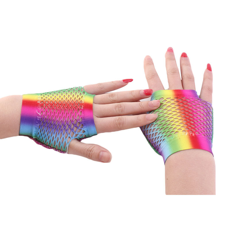 Ladies Sexy Rainbow Color Shor - Fingerless Glove Knit 评论和价格