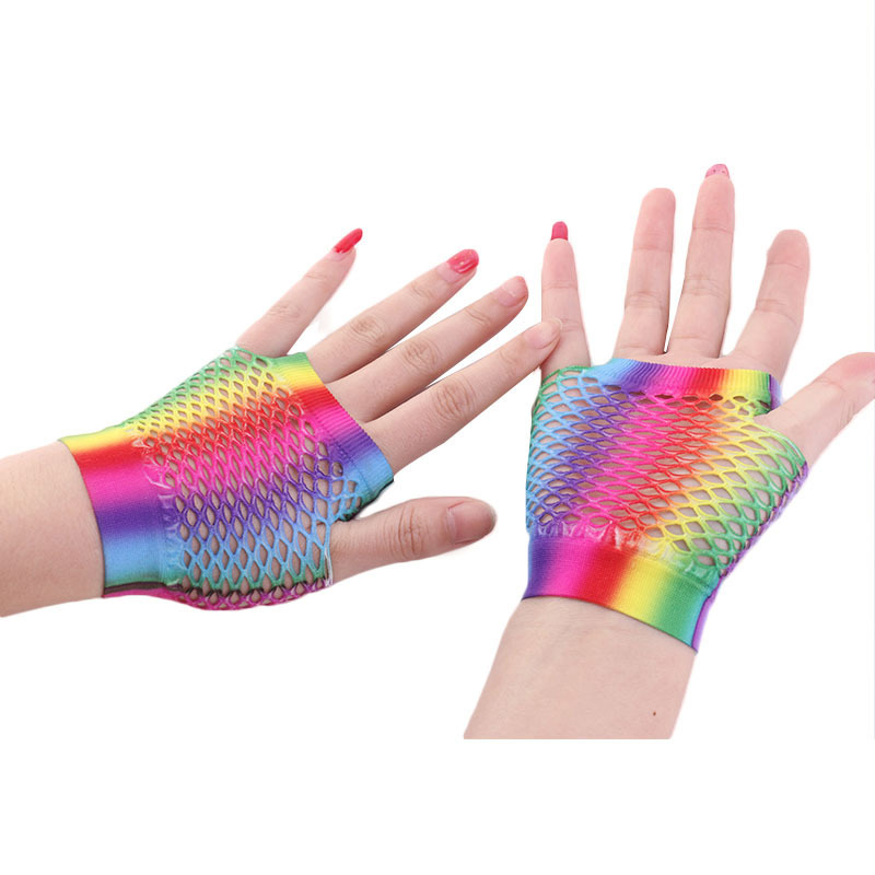 Ladies Sexy Rainbow Color Shor - Fingerless Glove Knit 评论和价格