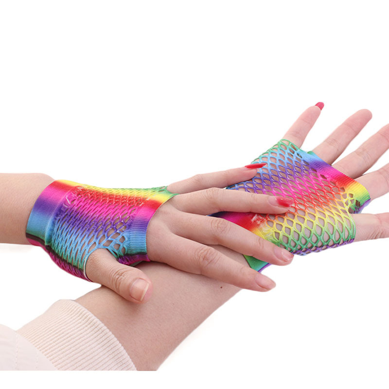 Ladies Sexy Rainbow Color Shor - Fingerless Glove Knit 评论和价格