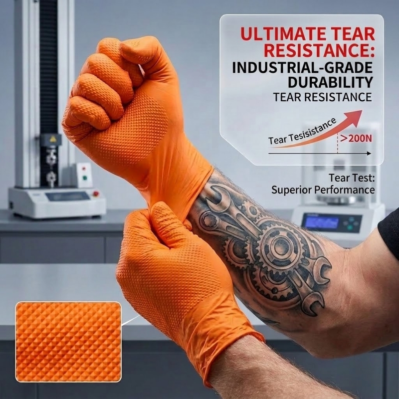 Heavy Duty Orange Nitrile Glov - Nitrile Mechanic Glove 评论和价格