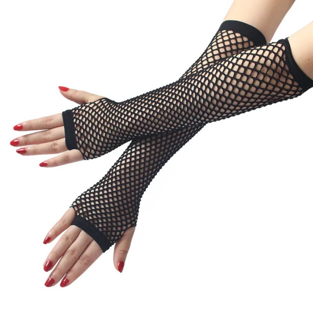 Women Neon Fishnet Long Finger - Fingerless Glove Knit 评论和价格