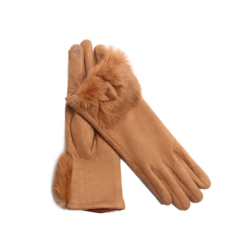Winter Female Suede Leather Bo - Leather Driving Glove 评论和价格