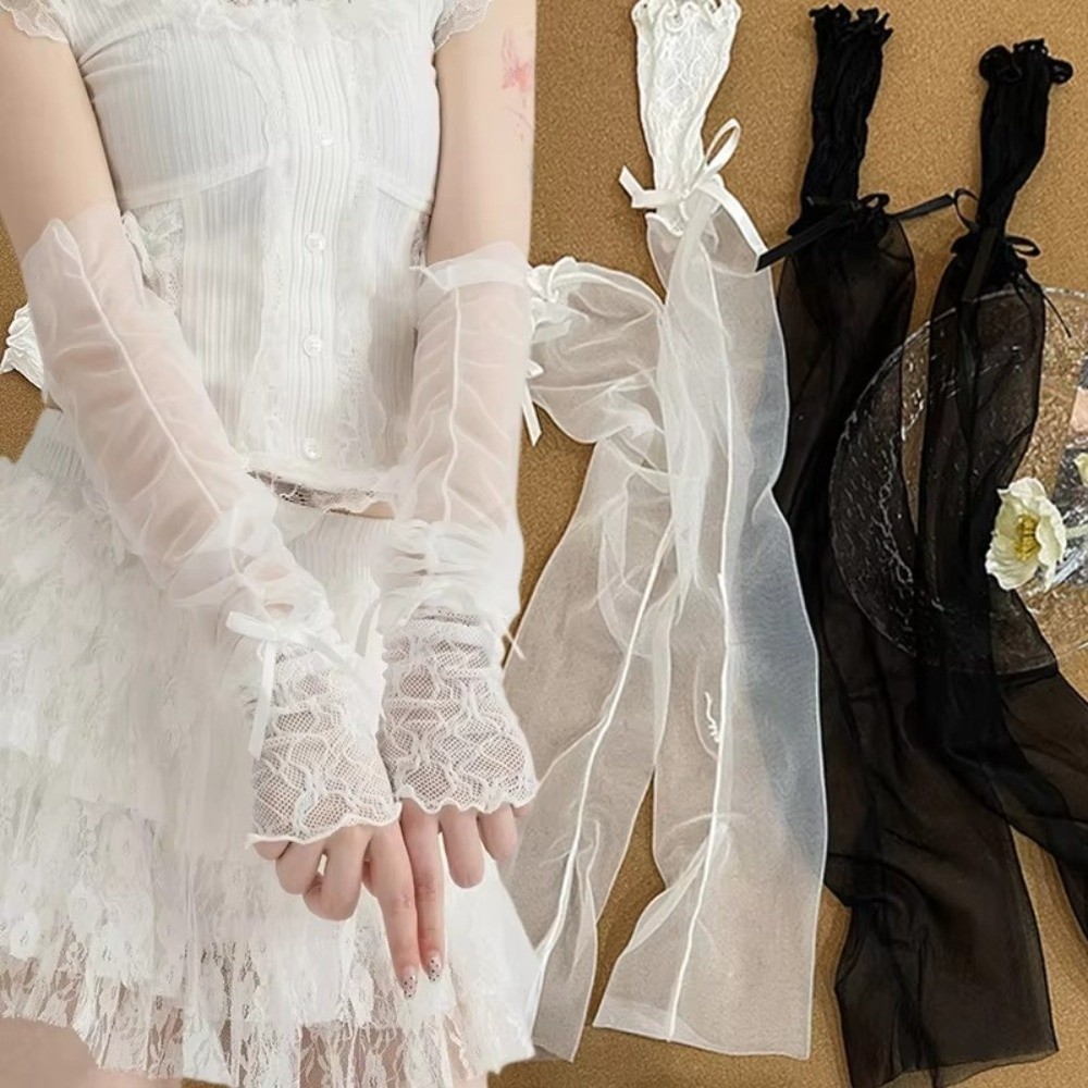 Y2K Lace Ruffle Mesh Gloves Bo - Fingerless Glove Knit 评论和价格