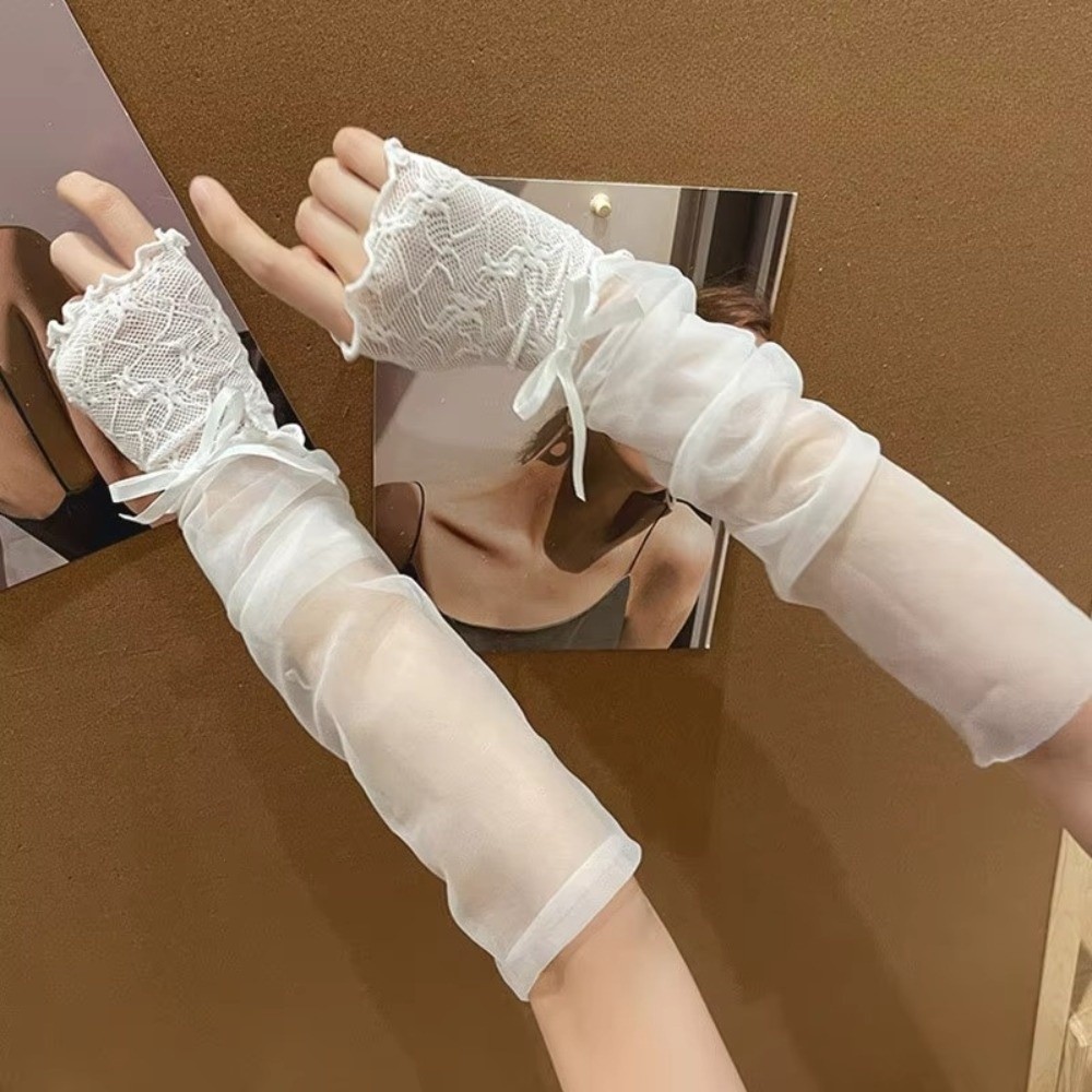 Y2K Lace Ruffle Mesh Gloves Bo - Fingerless Glove Knit 评论和价格