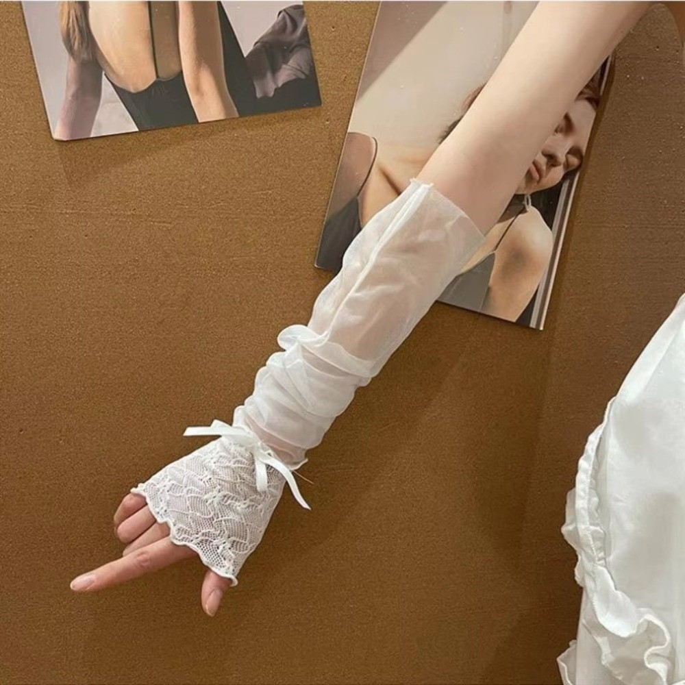Y2K Lace Ruffle Mesh Gloves Bo - Fingerless Glove Knit 评论和价格
