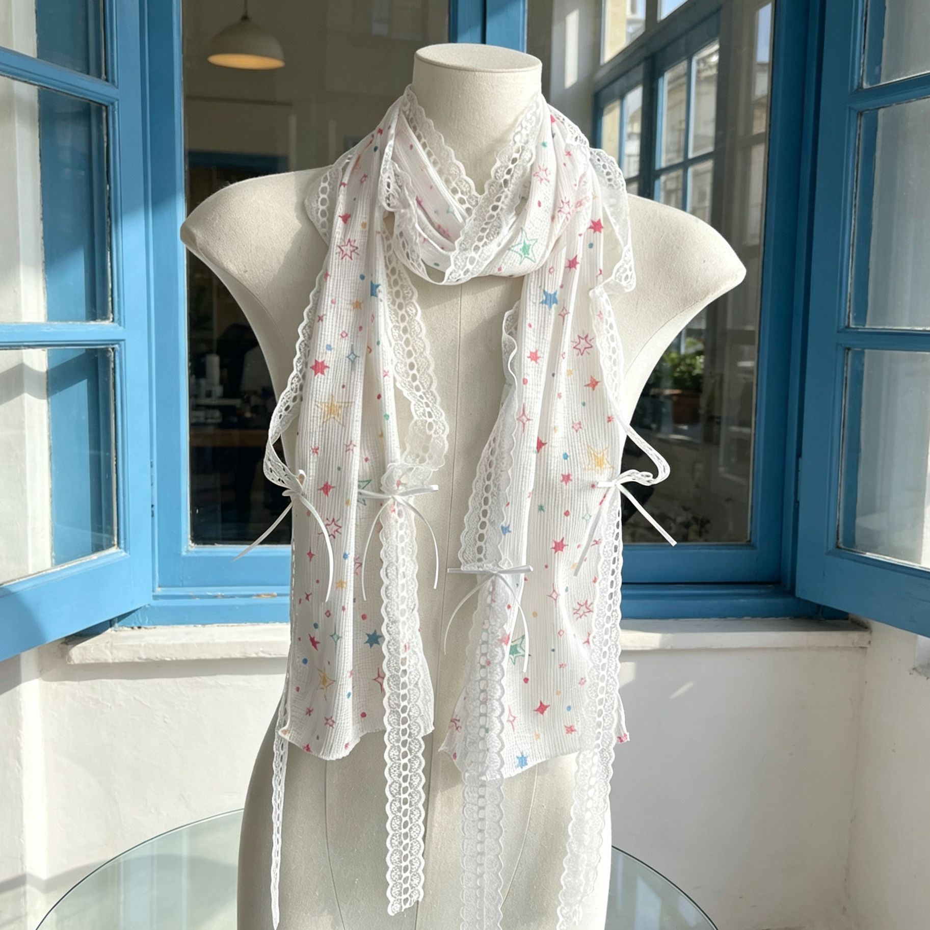 Kawaii Star Print Lace Arm Sle - Fingerless Glove Knit 评论和价格